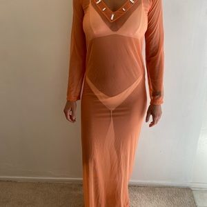 Women’s mesh swim cover up with diamond neckline